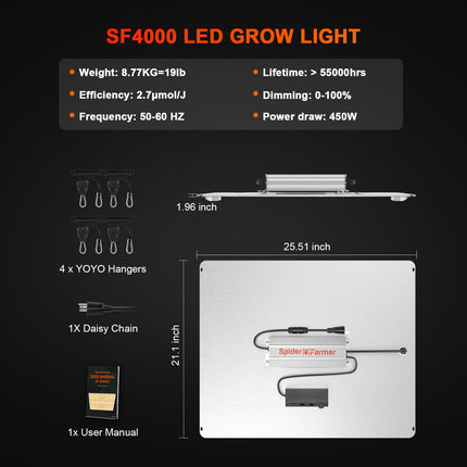 Spider Farmer SF-4000, 450W LED Kweeklamp